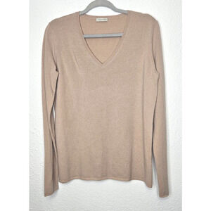 J Cashmere Womens Pullover Sweater Large Beige Long Sleeve V Neck Soft Preppy